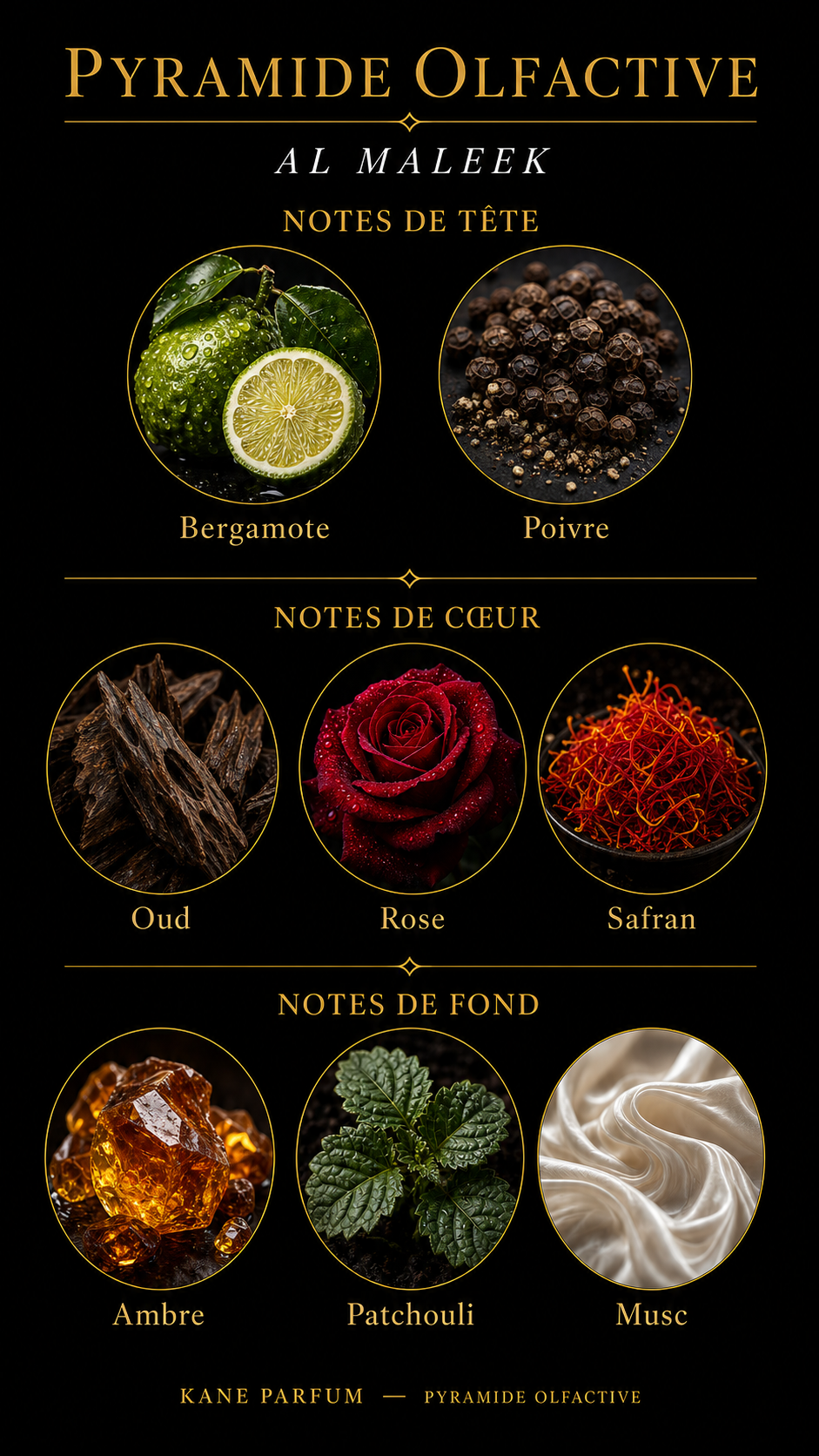 Pyramide olfactive AL Maleek — Kane Parfum