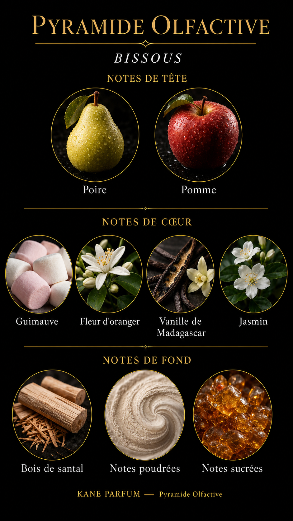 Pyramide olfactive Bissous — Kane Parfum