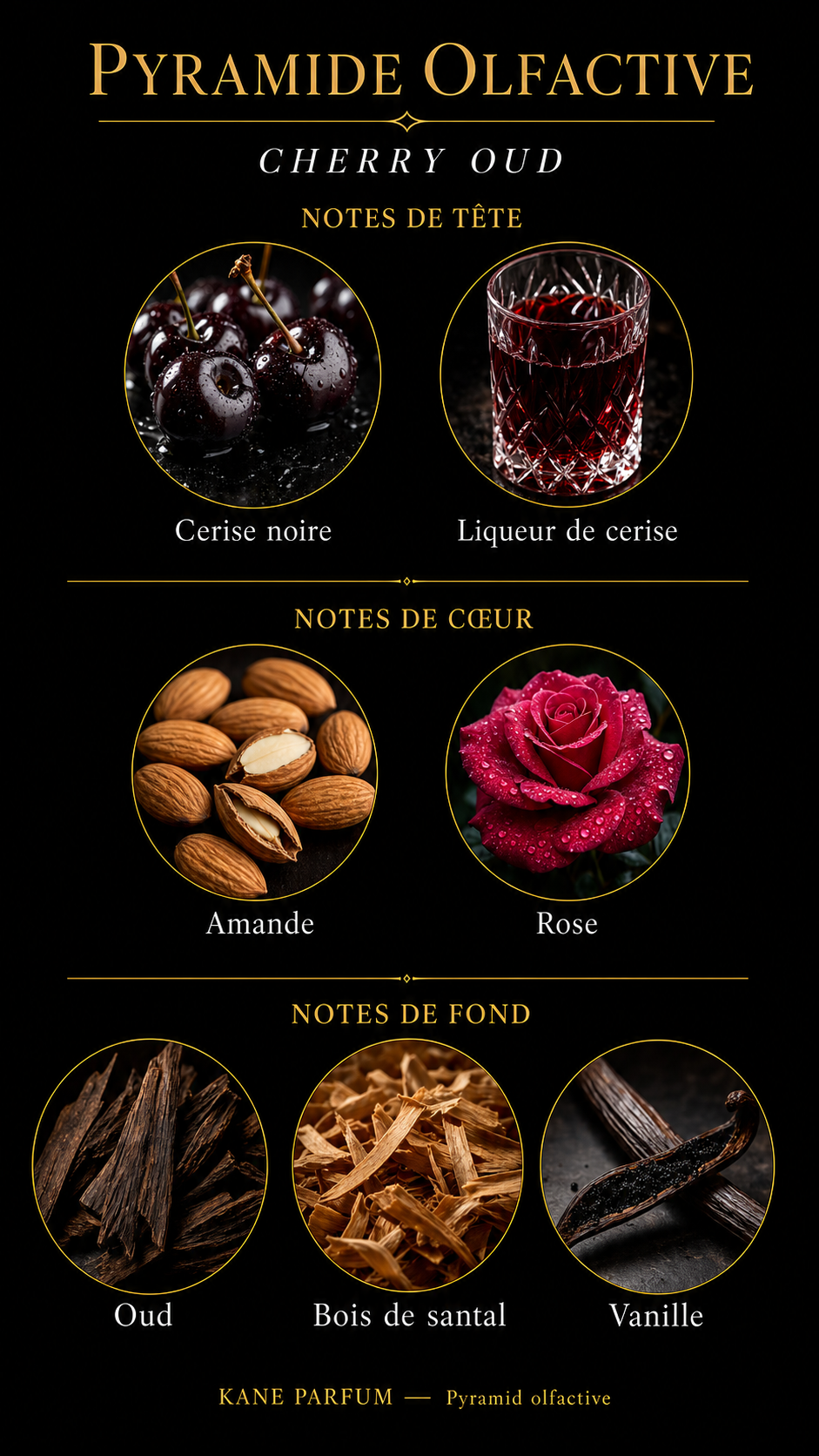 Pyramide olfactive Cherry Oud — Kane Parfum