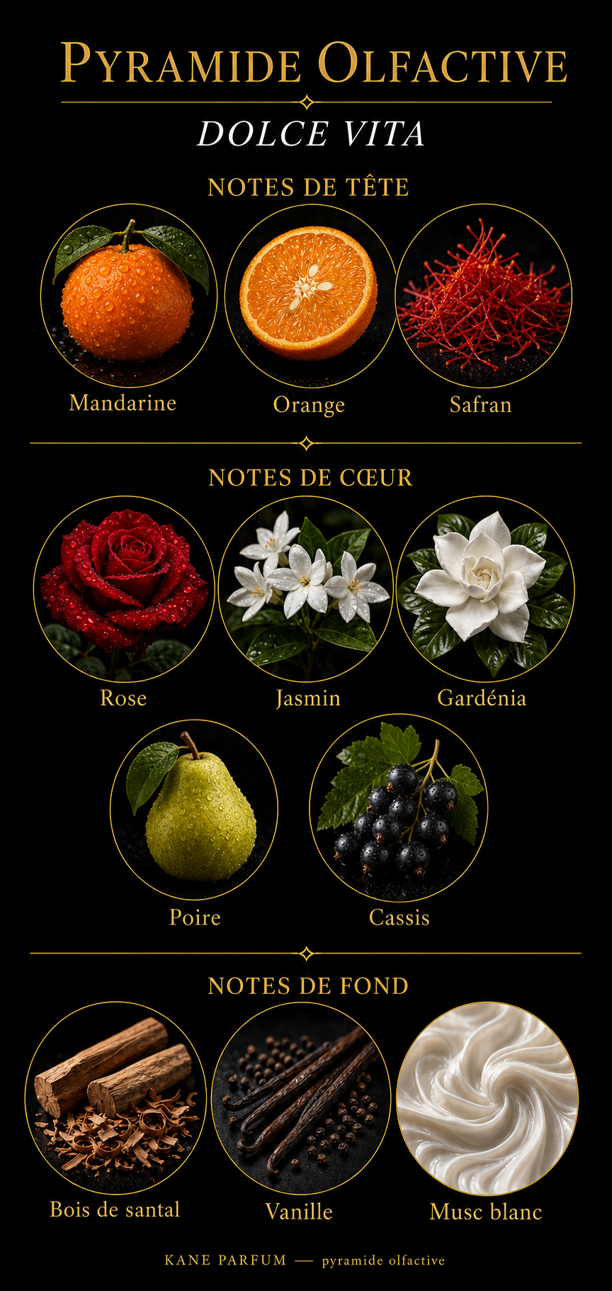 Pyramide olfactive Dolce Vita — Kane Parfum