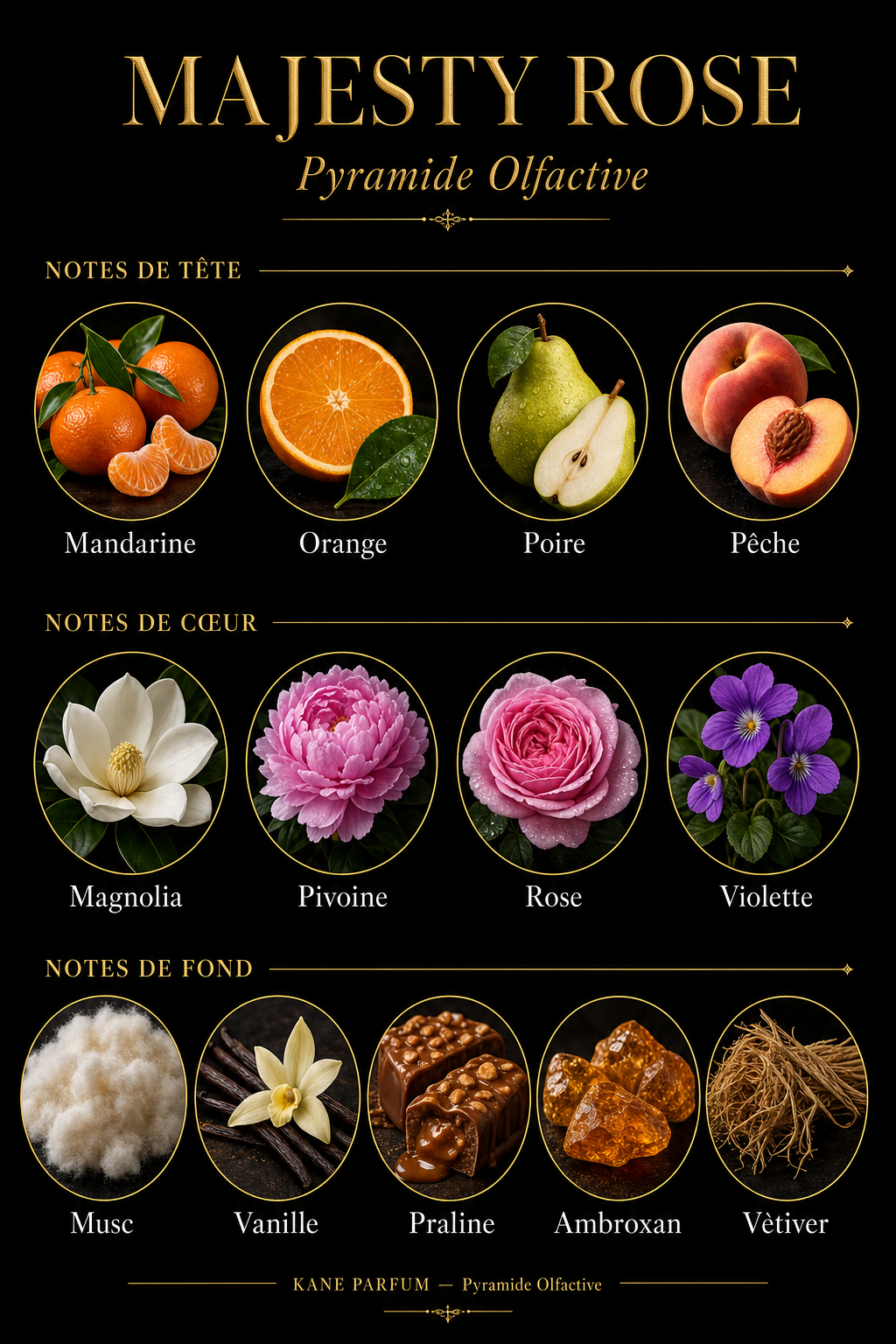 Pyramide olfactive Majesty rose — Kane Parfum