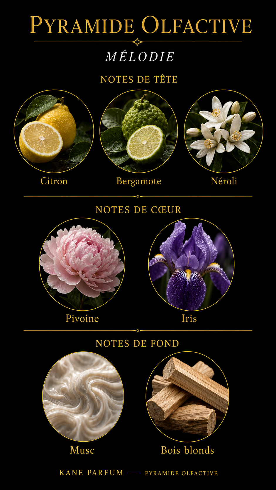 Pyramide olfactive Mélodie — Kane Parfum