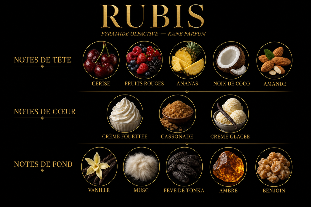 Pyramide olfactive Rubis — Kane Parfum