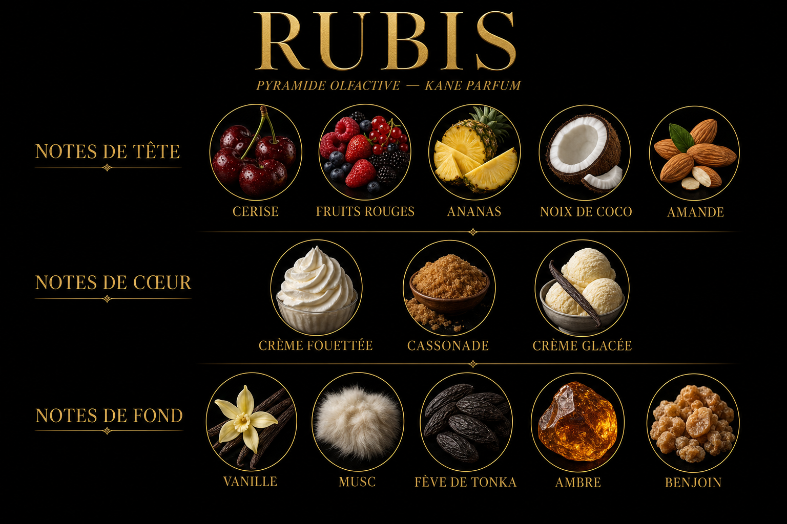 Pyramide olfactive Rubis — Kane Parfum