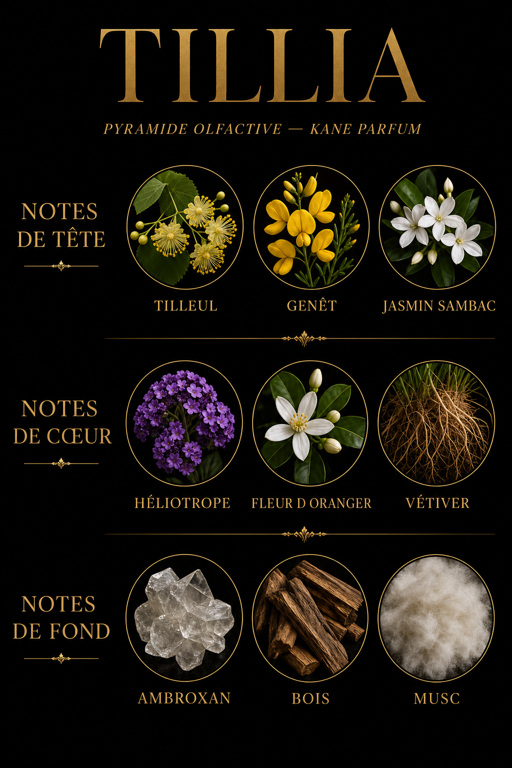 Pyramide olfactive Tillia — Kane Parfum