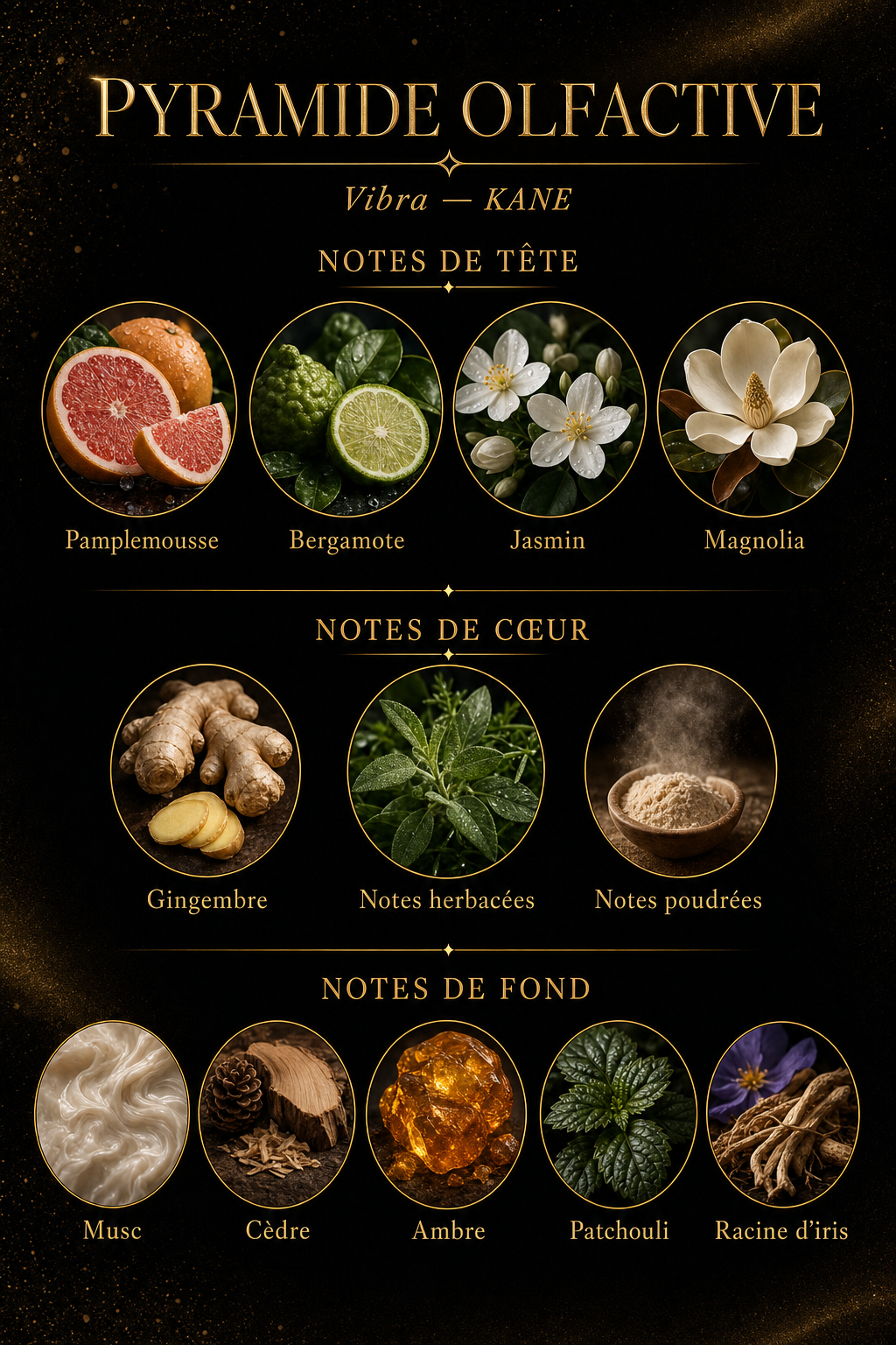 Pyramide olfactive Vibra — Kane Parfum