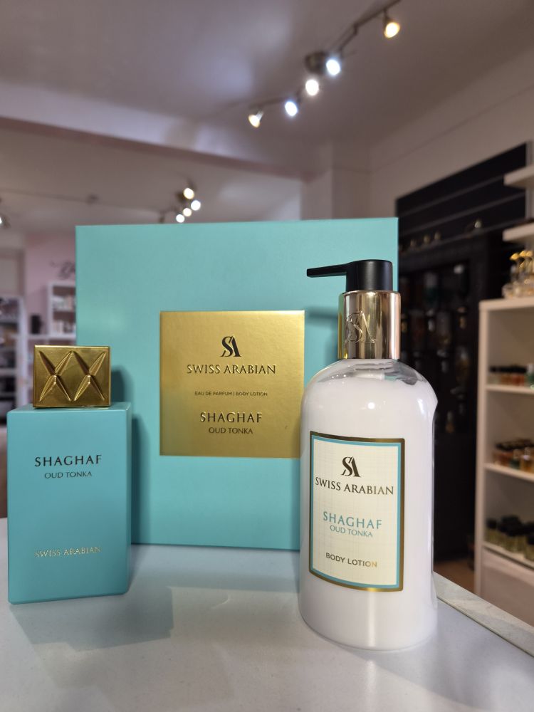 Coffret Swiss Arabian Shaghaf Oud Tonka — Eau de Parfum 75ml + Body Lotion 300ml